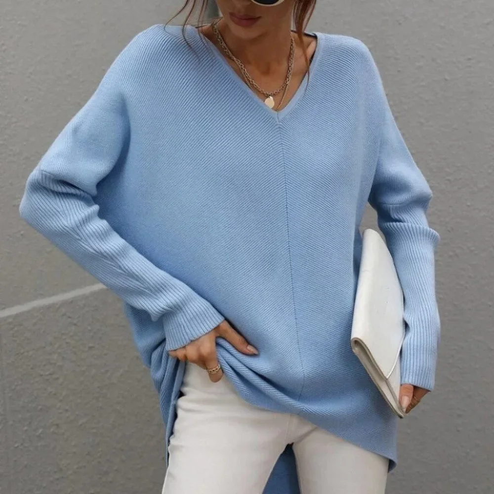 Batwing long Sleeved Keyhole Back detail knit Sweater top Blue - Picture 1 of 6